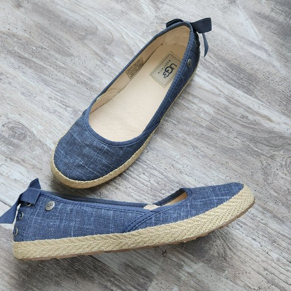 Ugg Indah Ballet Flat Denim Blue Western Girl Country Core Lace Ribbon 6.5 NEW - Picture 14 of 16